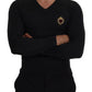 V-Neck Cashmere Sweater with Heart Embroidery