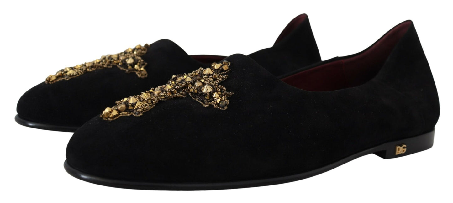 Black Gold Crystal Sequined Loafers