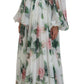 Elegant White Silk Maxi Dress with Rose Print