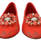 Elegant Lace Vally Flats in Coral Red