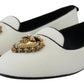 Elegant White Velvet Loafers with Gold Heart Detail