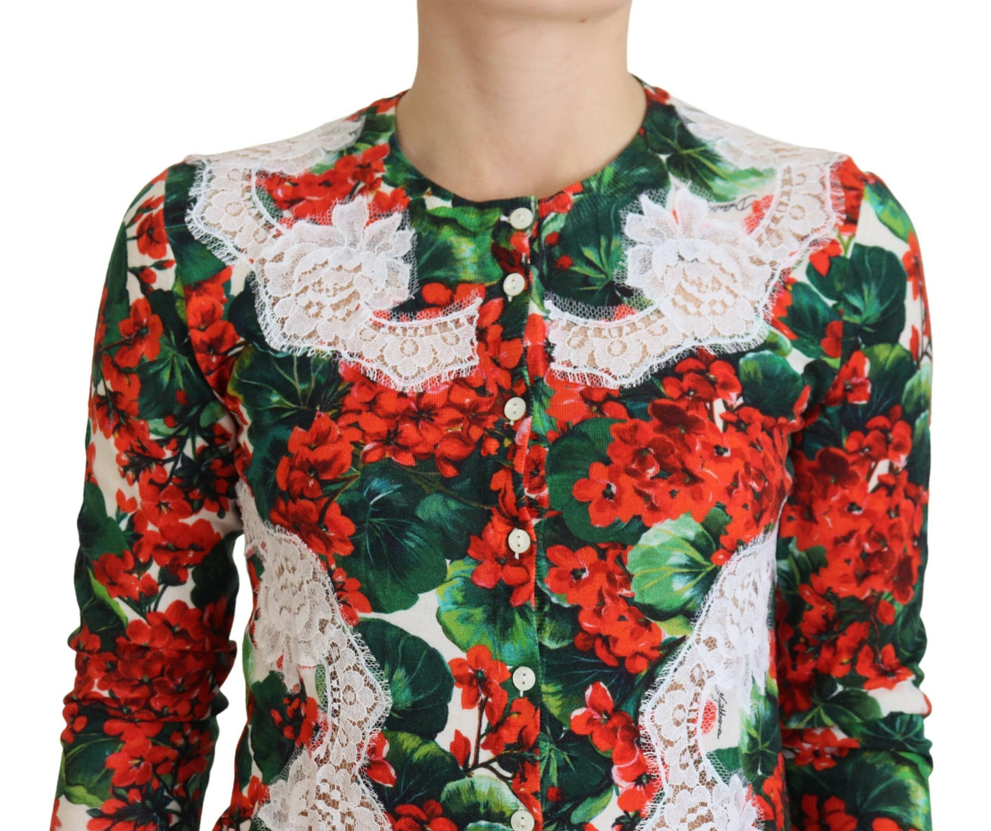 Elegant Floral Crewneck Cardigan