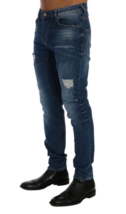 Chic Slim Fit Blue Distressed Jeans