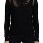 Elegant Black Floral Lace Cardigan Sweater