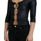 Elegant Black 3/4 Sleeve Top with Gold Detailing