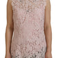 Elegant Sheer Lace Sleeveless Blouse in Pink