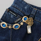 Embellished Straight Leg Designer Jeans