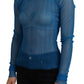 Elegant Blue Mesh Blouse Top