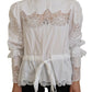 Elegant White Lace Trim Cotton Blouse