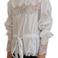 Elegant White Lace Trim Cotton Blouse