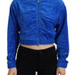 Glam Hooded Zip Cropped Sweater in Blue