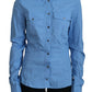 Elegant Blue Cotton Long Sleeve Polo Top