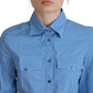 Elegant Blue Cotton Long Sleeve Polo Top