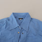 Elegant Blue Cotton Long Sleeve Polo Top