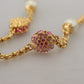 Gold Tone Floral Crystals Pink Embellished Necklace