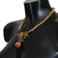 Gold Brass Crystal Logo Fruit Floral Statement Necklace