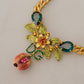 Gold Brass Crystal Logo Fruit Floral Statement Necklace