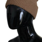 Brown Solid Knitted Fur Ball Winter Beanie Hat
