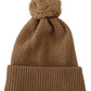 Brown Solid Knitted Fur Ball Winter Beanie Hat