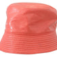 Peach Quilted Faux Leather Women Bucket Cap Hat