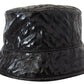 Black Quilted Faux Leather Women Bucket Cap Hat