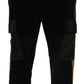 Elegant Black Tapered Trousers with Yellow Accent