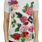 Elegant Multicolor Rose Print Cotton Tee