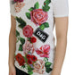 Elegant Multicolor Rose Print Cotton Tee