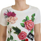 Elegant Multicolor Rose Print Cotton Tee