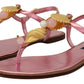 Chic Pink Leather Sandals with Exquisite Embellishment