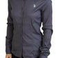 Elegant Gray Long Sleeve Polo Top