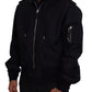 Sleek Black Hooded Bomber Jacket