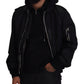 Sleek Black Hooded Bomber Jacket