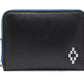 Sleek Black Leather Card Holder with Blue Accents