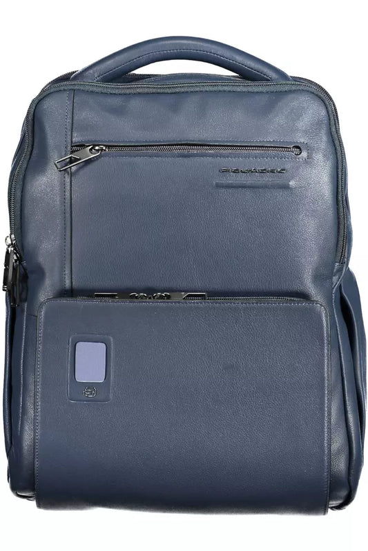 Blue Leather Men Backpack