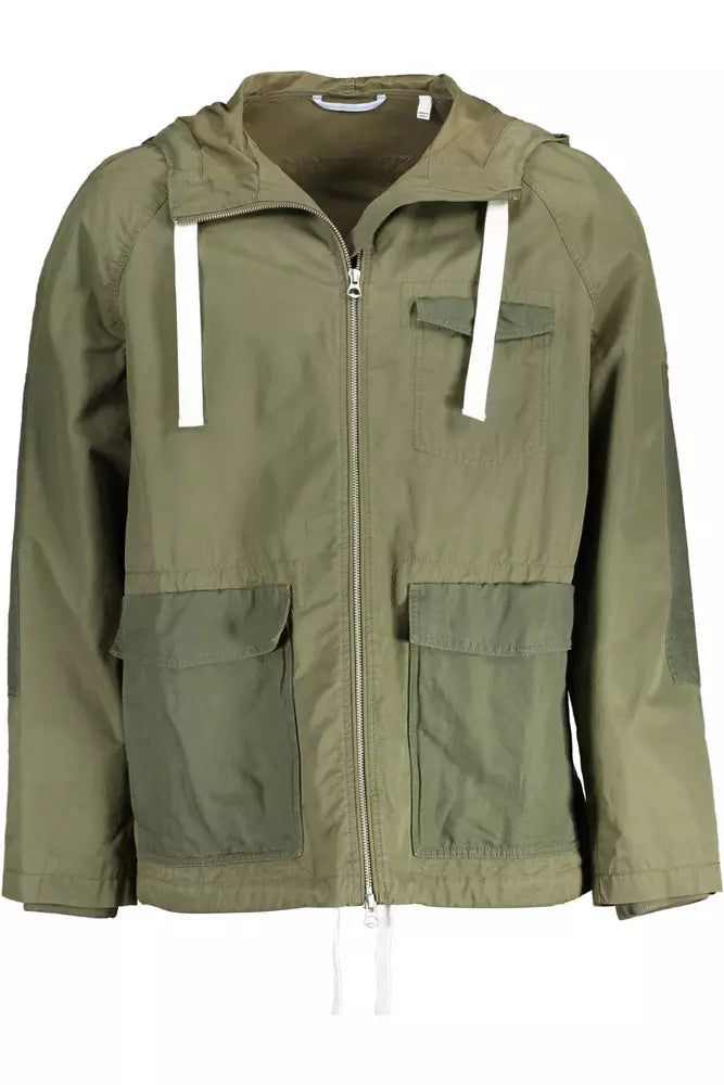 Green Cotton Men Jacket