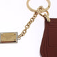 Brown Leather Miss SICILY Gold Finder Chain Keychain