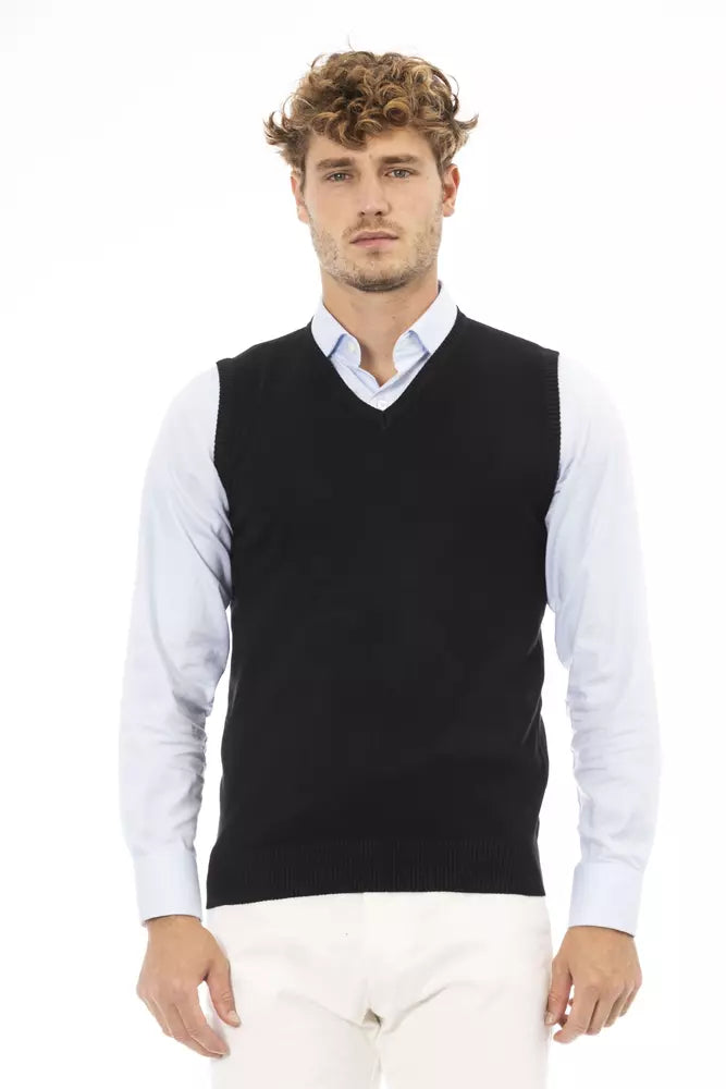 Black Viscose Men Vest