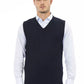 Blue Viscose Men's V-neck Vest