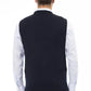 Blue Viscose Men's V-neck Vest
