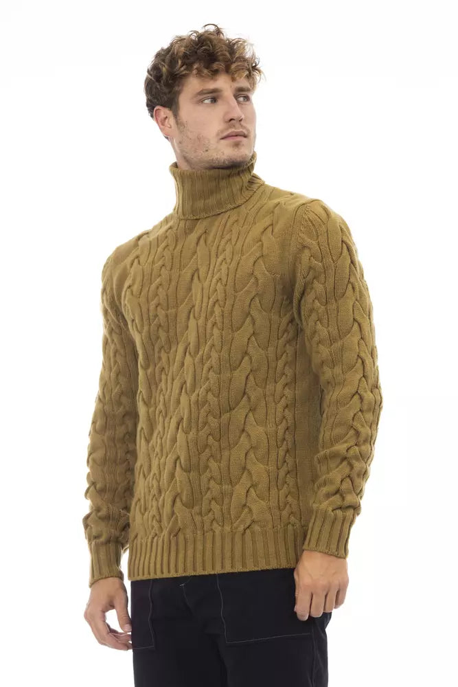 Brown Wool Men's Turtleneck Sweater