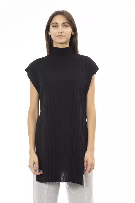 Black Wool Women Sweater with Side Slits