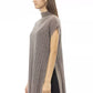 Brown Wool Women Sweater With Turtleneck and Side Slits