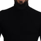 Elegant Black Wool Half Zip Turtleneck Sweater