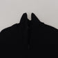 Elegant Black Wool Half Zip Turtleneck Sweater