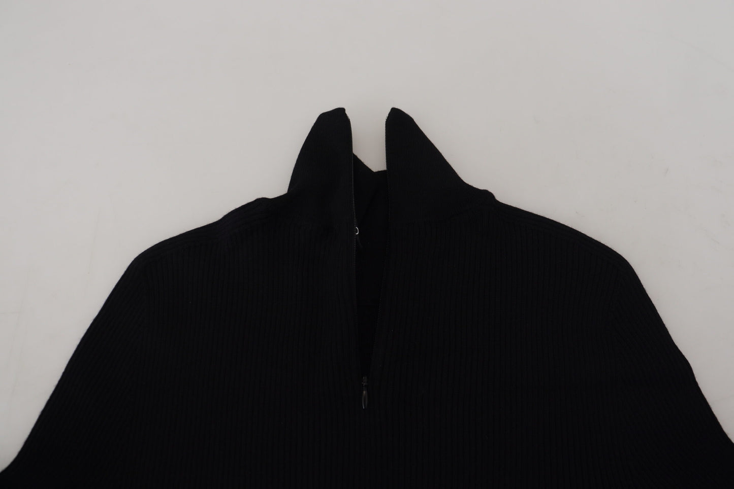 Elegant Black Wool Half Zip Turtleneck Sweater