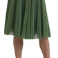 Enchanting Metallic Green Pleated A-Line Skirt