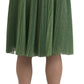 Enchanting Metallic Green Pleated A-Line Skirt