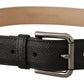 Elegant Black Leather Belt with Metal Buckle