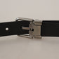 Elegant Black Leather Belt with Metal Buckle